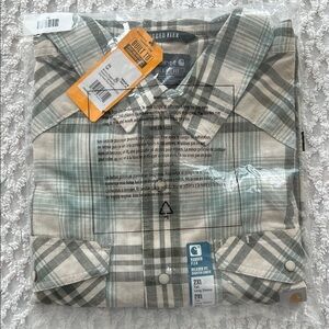 Carhartt Men's Casual Plaid Shirt - Green and Cream 2XL tall
